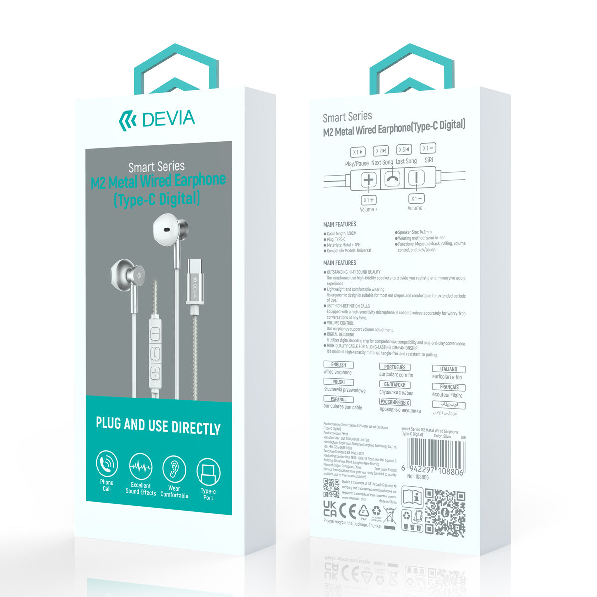 Audífonos Devia Metálicos Alámbricos Smart Series M2