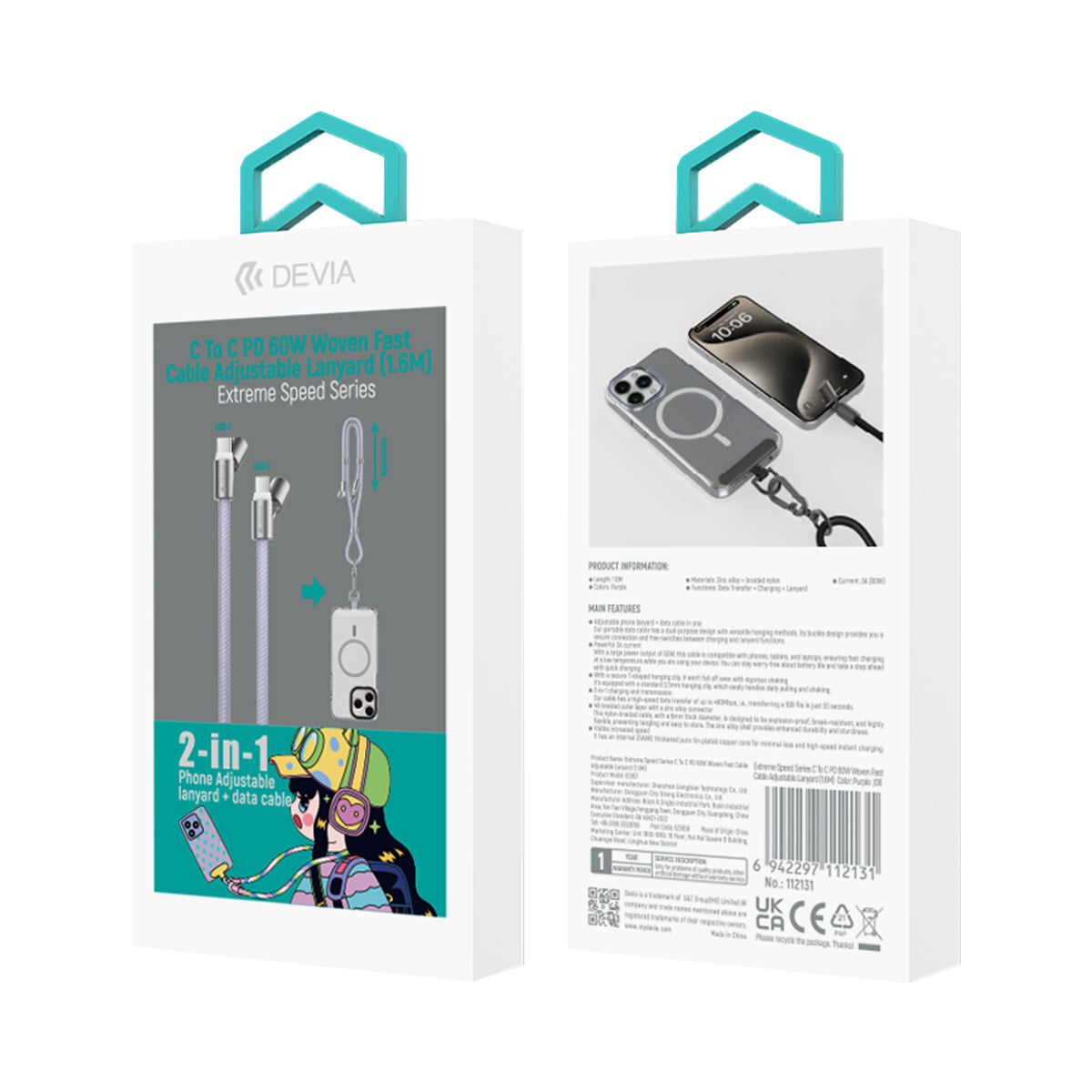 Cable Devia Trenzado C a C PD 60W Ajustable