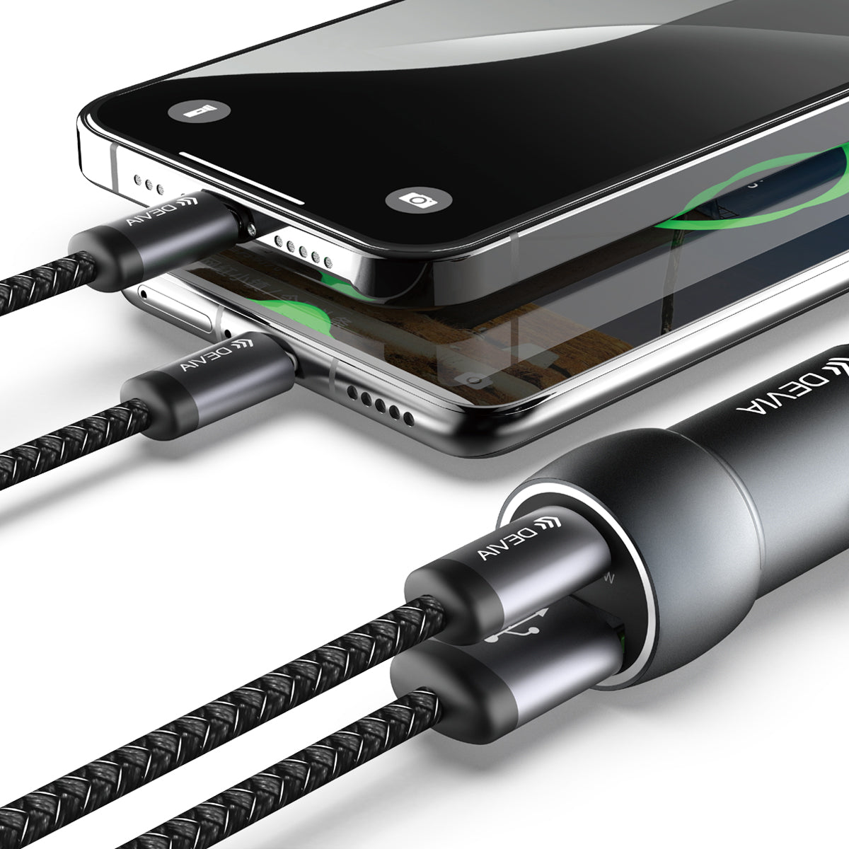 Cargador Devia de Carro PD30W+QC3.0 18W Metal con Cable