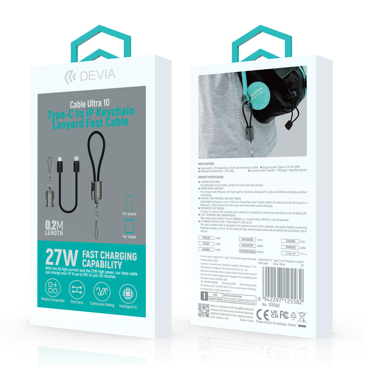 Gadgets Devia Llavero Cable Retráctil Tipo-C a Lightning